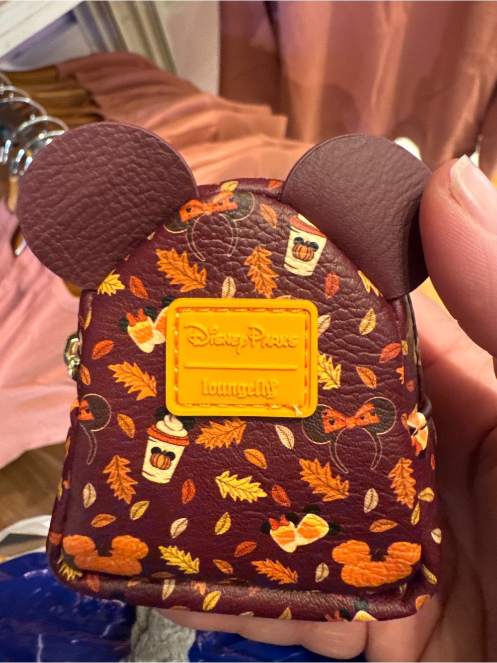 Disney Parks Loungefly Burgundy Autumn Mickey Mini Backpack Coin Purse